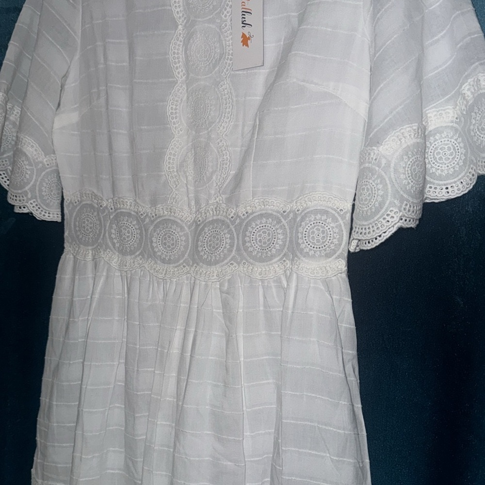 XS White Cotton Dress Petal Lush - Picture 5 of 9
